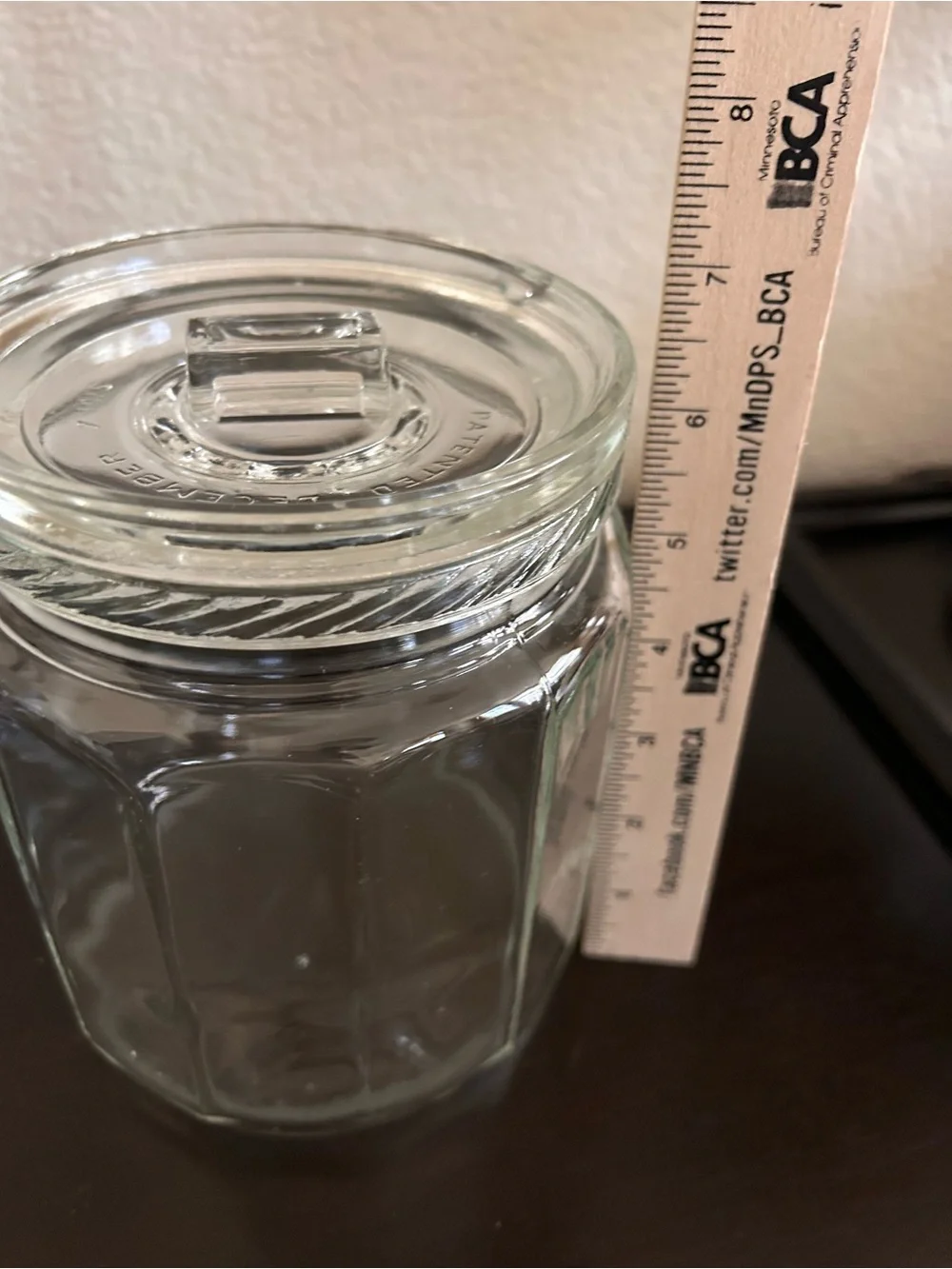 Antique 1915 Glass Tobacco Cigar Humidor Jar w/ Ashtray Lid, 12-Sided Paneled